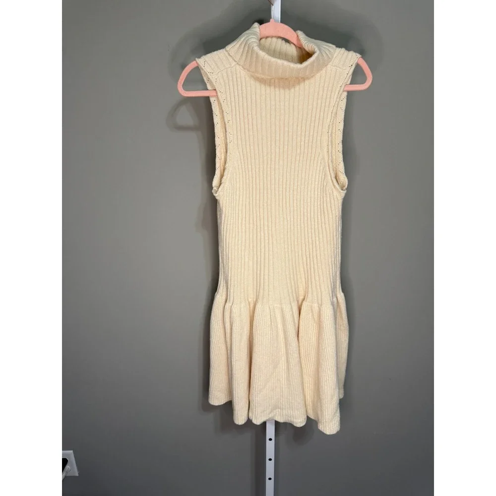 Free People Millie‎ Ribbed Sweater Mini Dress White Swan NWT XL Boho Coastal